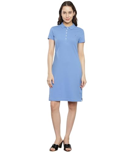 Tommy Hilfiger Women's Cotton T-Shirt Above The Knee Casual Dress (F23HWDR026_Blue