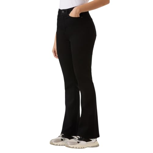 Women Black Mid Rise Flared Leg Powerflex Jeans
