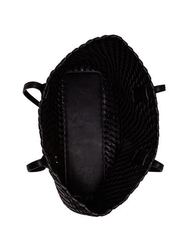 Anne Klein Woven Tote with Pouch, Black, Black, Large