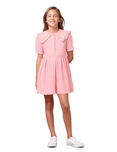 U.S. POLO ASSN. Kids Regular fit Cotton Short Sleeves Round Neck Dresses (UGDRS0425_Pink_13-14Y)