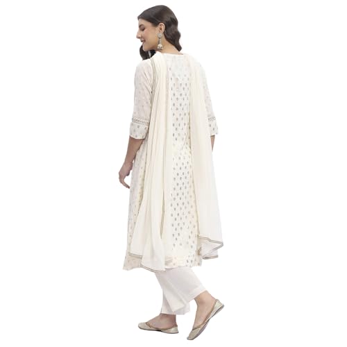 BIBA Women Off-White Cotton Printed Gathered Suit Set_46