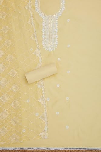 Soch Womens Yellow Chanderi Embroidered Unstitch Dress Material With Thread Work