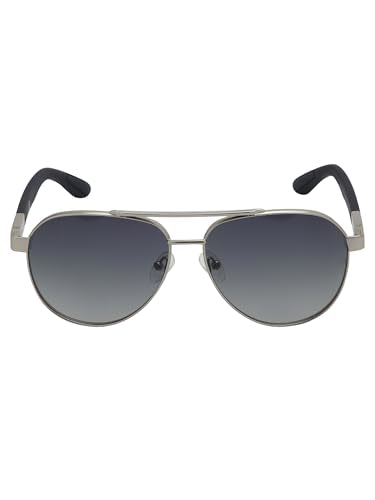 Carlton London Unisex Premium Silver & Black Toned Green UV with Polarised Lens Aviator Sunglass