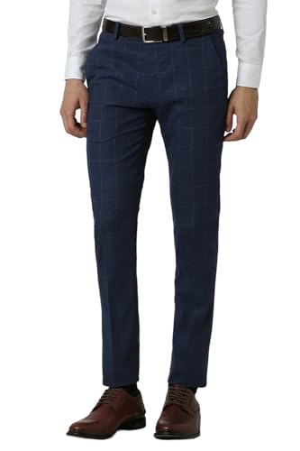 Peter England Men Blue Check Ultra Slim Fit Formal Trousers