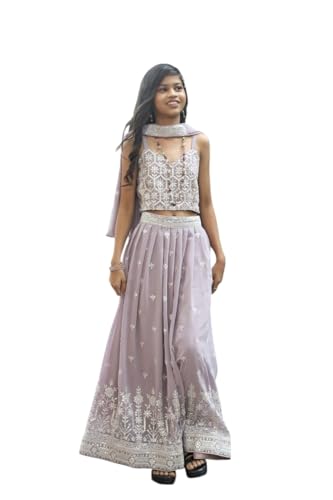 2STORY Kids Sharara Set for Girls with Kurti & Dupatta Traditional Ethnic Wear for Weddings, Festivals & Parties Comfortable Fabric Stylish Indian Outfit Lavender Colour (Size 14-15 Yrs)