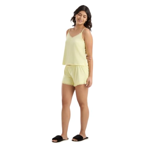 AMMARZO Women's Lace Camisole & Shorts Nightwear Set | Buttercream Yellow