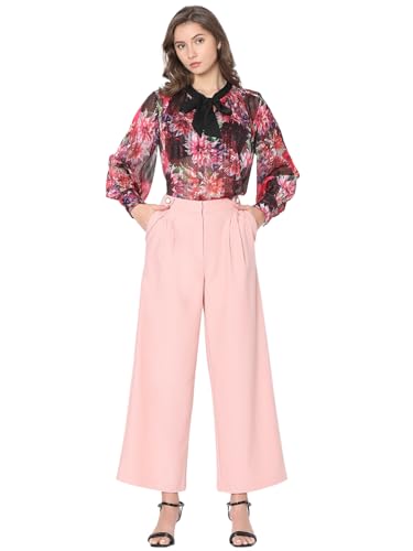 VERO MODA Women Solid Pink Polyester Straight Fit Ankle Length High-Rise Trouser