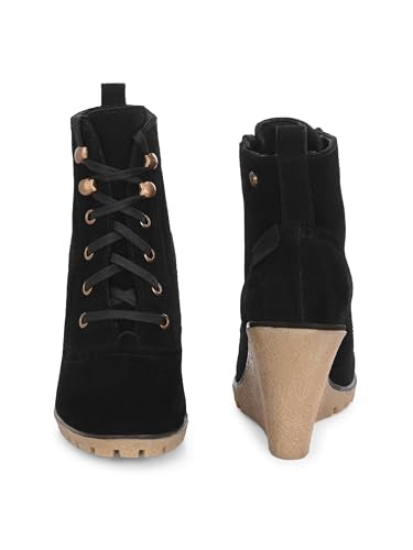 Delize Black Women wedge derby ankle boots TT-0059-41