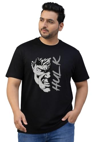 THE SOUTH STORE Men's Black Round Neck Half Sleeve Printed Plus Size T-Shirt | Hulk