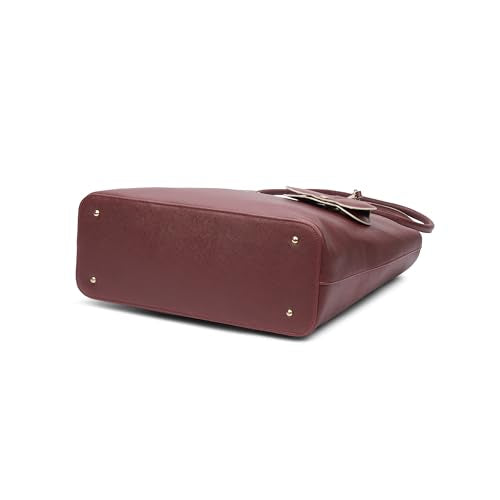 Caprese Lexi Large Laptop Tote Bag for Women | Solid Faux Leather Shoulder Handbag with Zipper Closure | External Eyewear/Sunglass Charm Case | Perfect for Office & Travel Use (Cherry Lacquer)