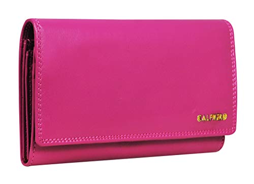 Calfnero Women's Genuine Leather Wallet-Long Purse Wallet with Multiple Card Slots, Zip Pocket and Note Compartment (Pink)