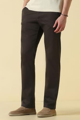 Men Brown Solid Casual Trousers