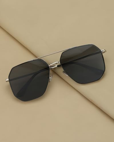 Carlton London Silver Toned with Black Polarised Lens Rectangle Sunglass for mens
