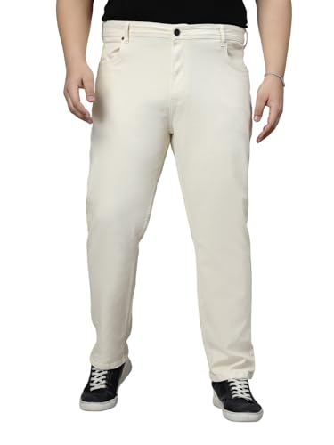 Style Quotient Men Plus Size Off White Tapered Fit Jeans