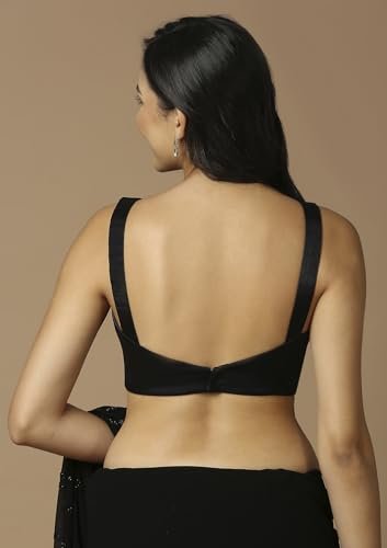 Salwar Studio Women's Black Ruched Saree Blouse-RI-0030-BLCK-40