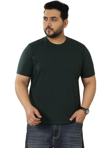 JOHN PRIDE Plus Size Men Regular Fit Solid Short Sleeves Olive Round Neck T-Shirt (JPTSR3501V_7XL_Olive)