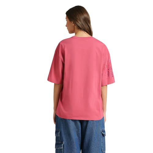 Pepe Jeans Women's Floral Oversized Fit T-Shirt (PL505909_English Rose Pink