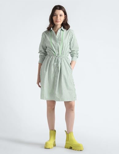 Tommy Hilfiger Women's Cotton Blend Shirt Below The Knee Casual Dress (S24HWDR032 Green