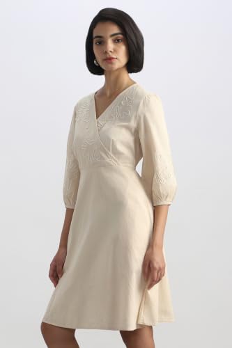 Women Beige Embroidered Casual Dress