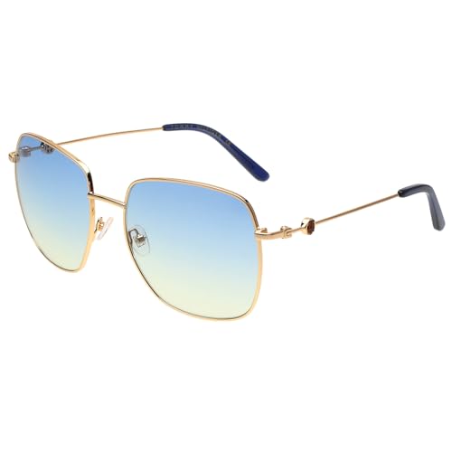 Tommy Hilfiger|Gold Full-rim Frame Square Sunglasses|100% UV Protected (Uv 400) Blue Gradient Faded Lens|Women's | Large | TH 2607 C4 KGDBL 55 S