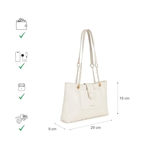 Fastrack White Shoulder Bag | Quilted Faux-Leather Women’s Handbag | Bag with Chain Strap & Dual Closure