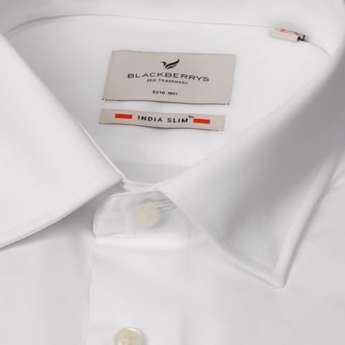 blackberrys Men Must Haves Super White India Slim Fit Shirt | Solid Super White Shirt with Full Sleeves, Structured Fit and Everyday Office Wear Styling | Size 44
