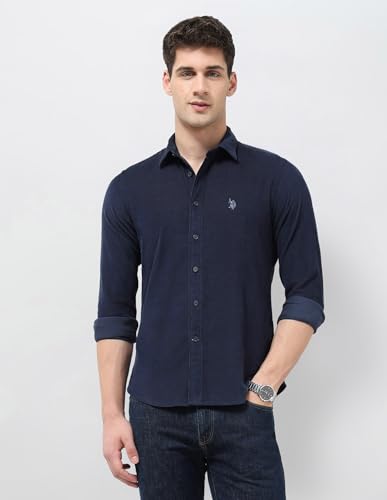 U.S. Polo Assn. Denim Co. Men's Corduroy Regular Fit Shirt (UDSHT1890_Navy_46)