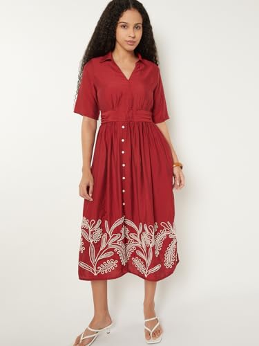 Max Kalki x Max Embroidered Midi Dress (Red_XS)