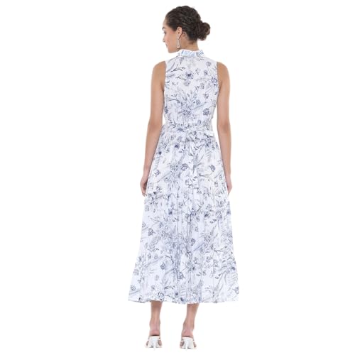BIBA Women's Cotton Maxi Dress (BLPOT3026SS25OWHTBLU_Off-White-Blue