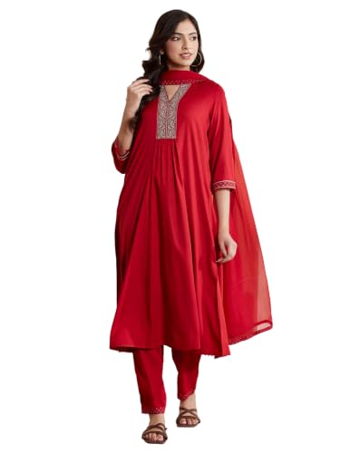 BIBA 100% Viscose Solid Semi-Formal Straight Kurta With Palazzo And Dupatta