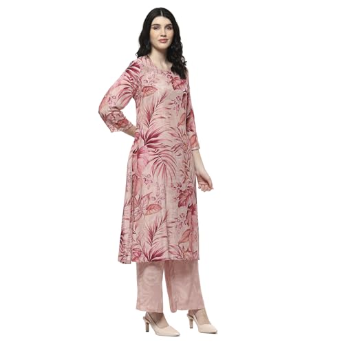 Biba Women Pink Modal Floral Printed Straight Kurta Set_46