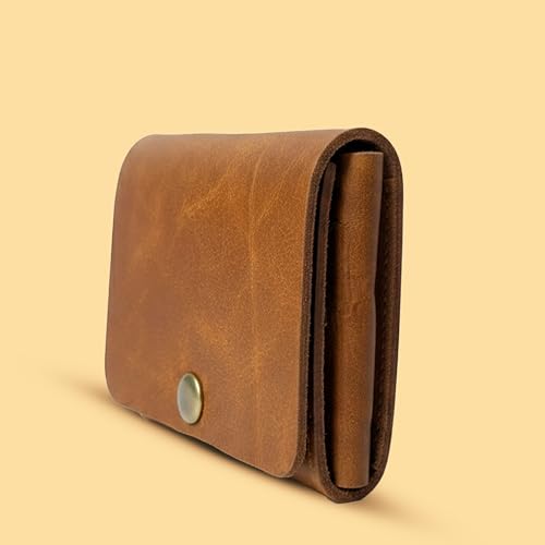 Strutt Crushed Textured Genuine Leather Batua Wallet for Men & Women | Handcrafted Tan Leather Cash & Card Holder | Snap Button Closure | Compact Ethnic Money Pouch