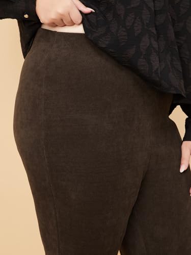 Max Kalki x Max Women Knit Textured Flared Trousers (Brown_3XL)