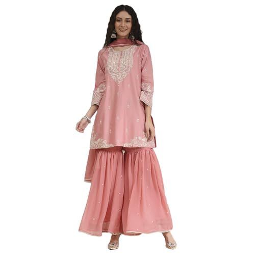 BIBA Women Light Pink Cotton Silk Embroidered Straight Suit Set_42