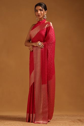 Soch Womens Fuchsia Georgette Woven Design Saree