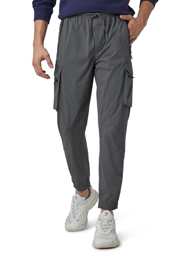 XYXX Men Cotton Rich Cargo Jogger, Relaxed, Solid, Pack of 1, MB3JG07L, Anchor Grey, L