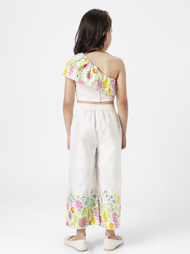 Nautinati Girls Floral Printed One Shoulder Top with Pants Set
