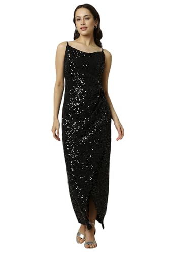 Allen Solly Women's Polyester Modern Maxi Dress (AHDRERGF625891_Black