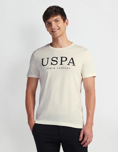 U.S. POLO ASSN. Mens Solid Half Sleeve Brand Carrier Round Neck T-Shirts (UDTSHS0899_Off White_L)