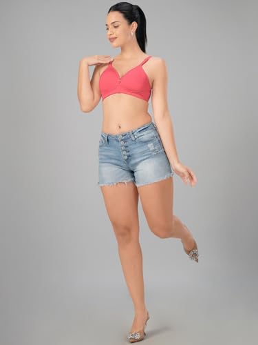 Lovable Women's Seamless V-Neck Non-Padded Full Coverage Wire-Free Bra with Detachable Strap Comfortable Fit T-Shirt/Saree Bra (in, Cup Band, 32, 32, C, 36, Regular, Coral Pink)