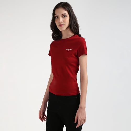 Tommy Hilfiger Red Cotton Solid Women Slim Fit T-Shirt