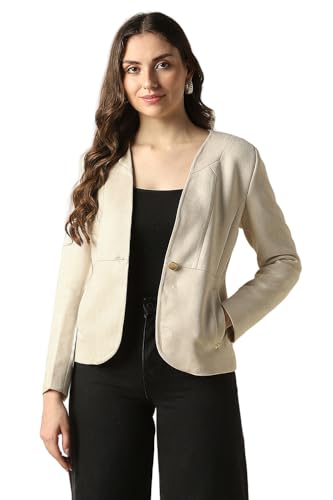 Women Beige Solid Casual Jacket
