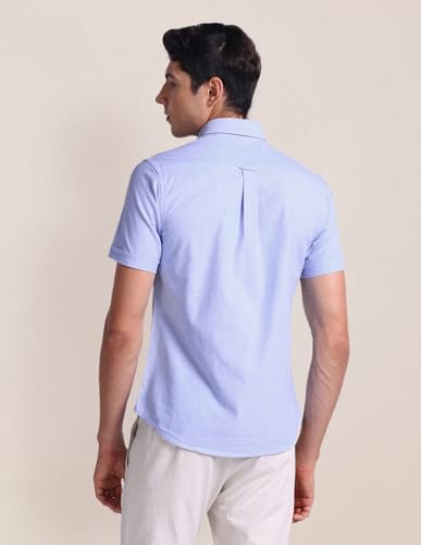 U.S. POLO ASSN. Mens Half Sleeve Oxford Stretch Shirts (USSHTC0011H_Blue_M)