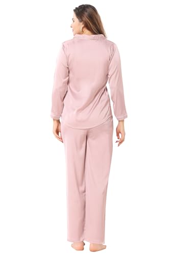 Kattly Luxury Nightsuit for Women | Classic Satin Pajama Set | Nightdress | Satin Sleepwear for Women | Luxury Night Coords Set | Size M to 2XL (Plus Size, Pink, 2XL)