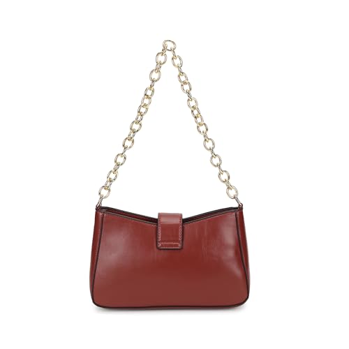 Fastrack Women's Chain Strap Shoulder Bag with Top Zip and Flap Closure | Main Compartment, Inner Zip and Slip Pockets | Stylish Shoulder Bag | Trendy Women's Handbags, Brown
