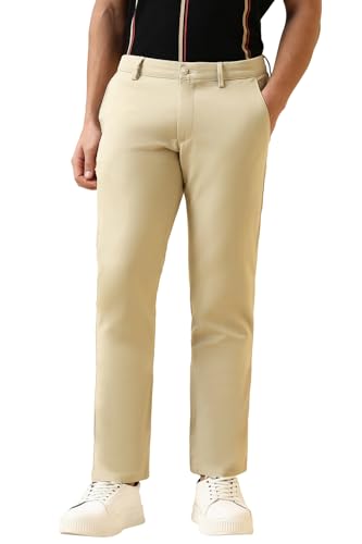 Men Beige Solid Casual Trousers