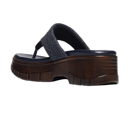 MONROW Fancy and Stylish Wedges Extra Cushioning and Comfortable Fashionable Light Weight Allday Wear Vegan Wedge Heels for Women and Girls Navy Blue 5UK