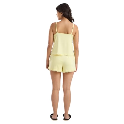 AMMARZO Women's Lace Camisole & Shorts Nightwear Set | Buttercream Yellow