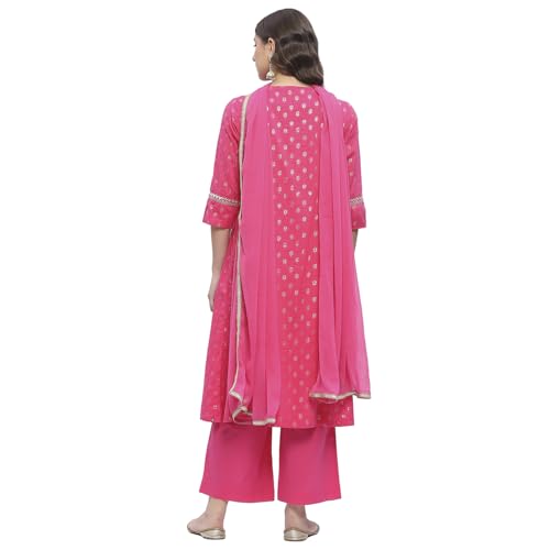 BIBA Women Cotton Printed Kurta Sets (SKDNAGMA10833SS25FUS_Fuchsia, XL