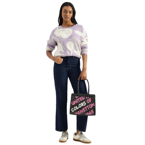 United Colors of Benetton Women's Nylon Round Neck Sweater (25A1099W3M78IL38_Purple